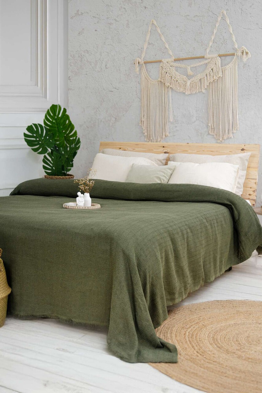 Cuvertura pique dubla, L'essentiel Maison, Marla, Bumbac reciclat, Kaki - imagine 4